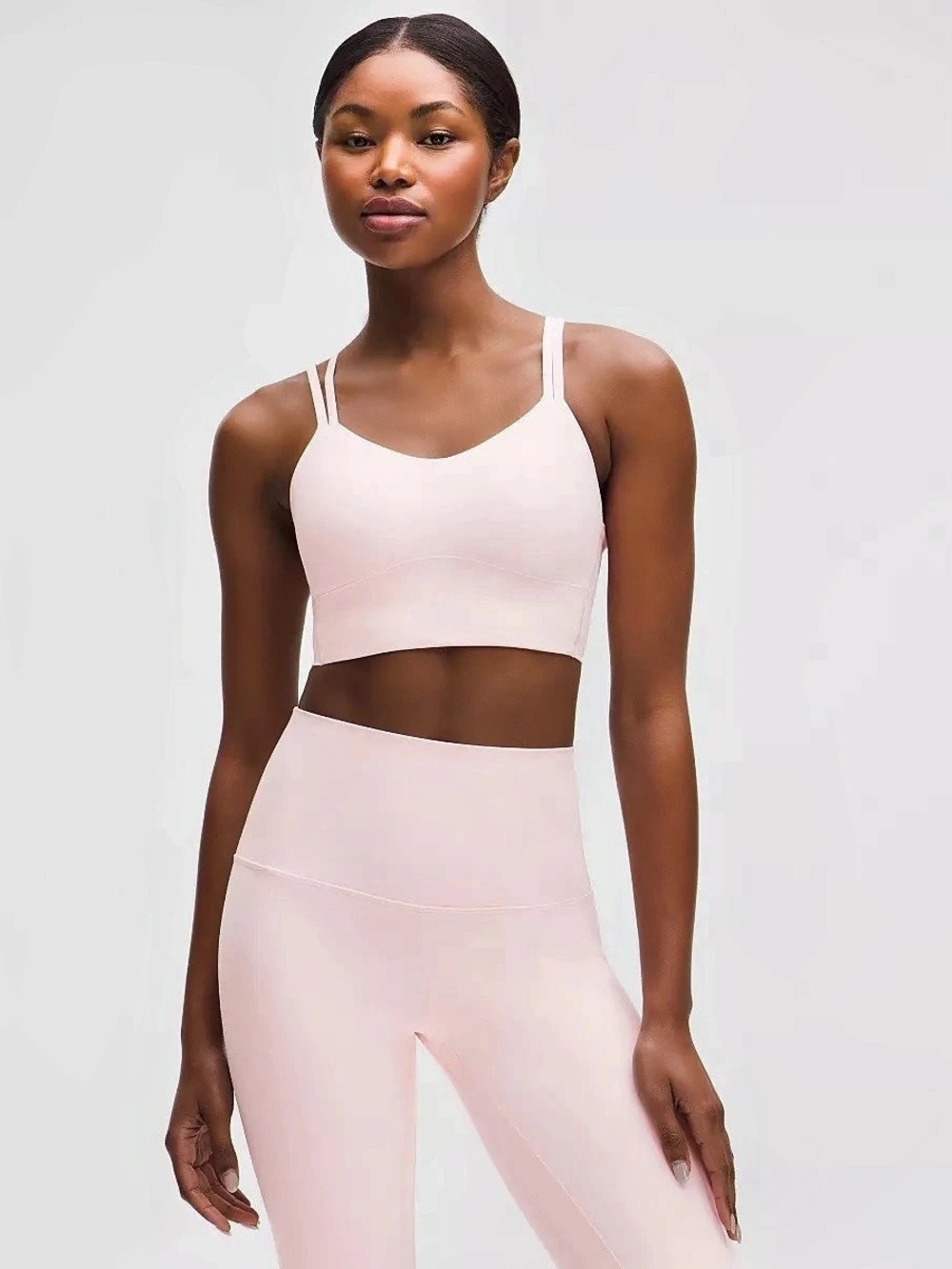 Lululemon Like a Cloud Longline Bra Pink Strappy Sports Bra Size M